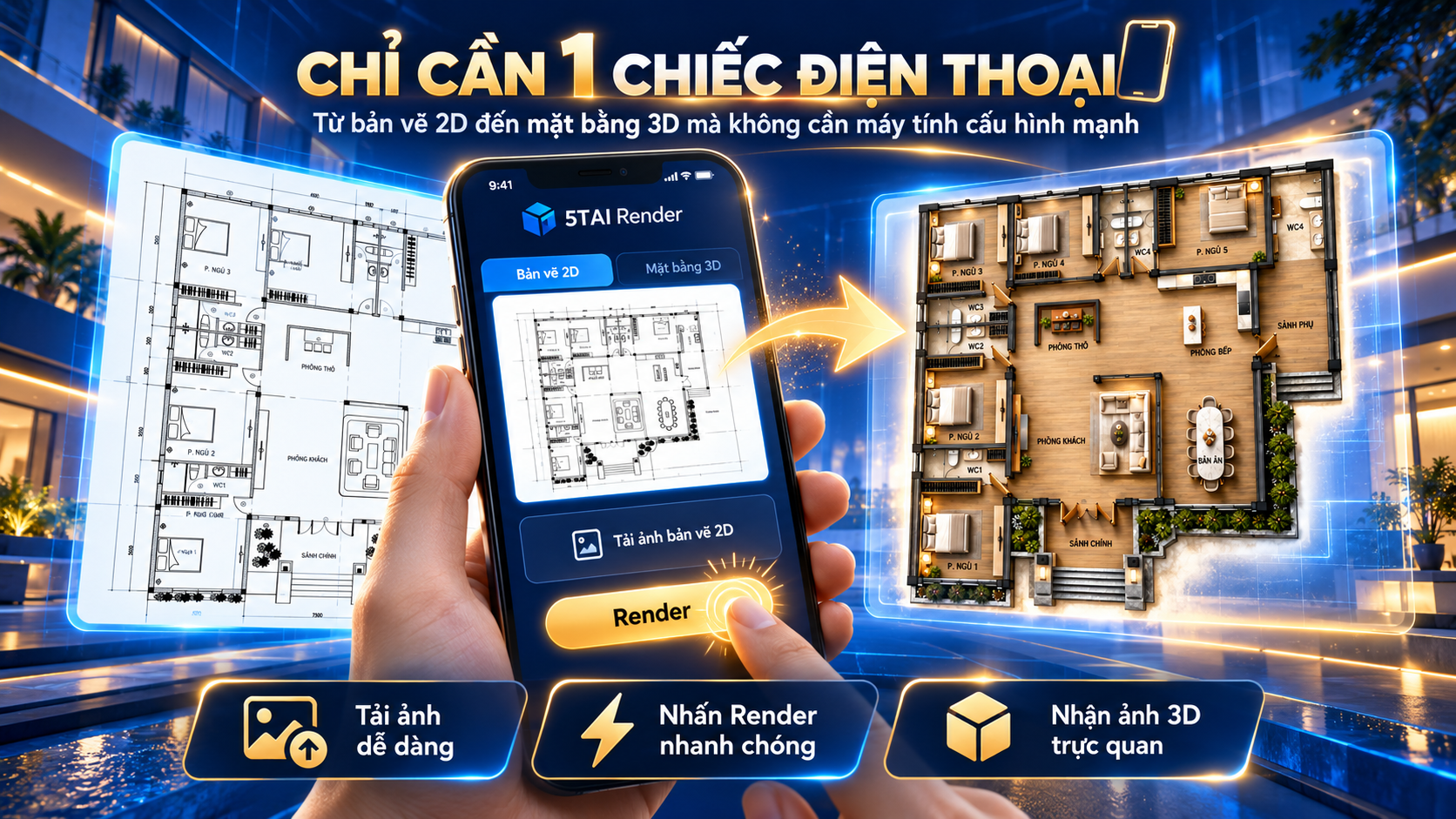 Tạo mặt bằng 3D từ bản vẽ 2D bằng điện thoại